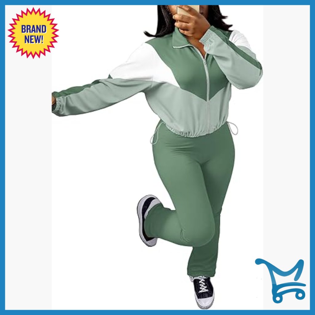 Long Sleeve Zip Up Cropped Jacket Jogger Pant Set Tracksuit